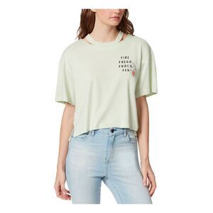 FRAYED Womens Green Cut Out Front Hem Vents Short Sleeve Crew Neck T-Shirt M